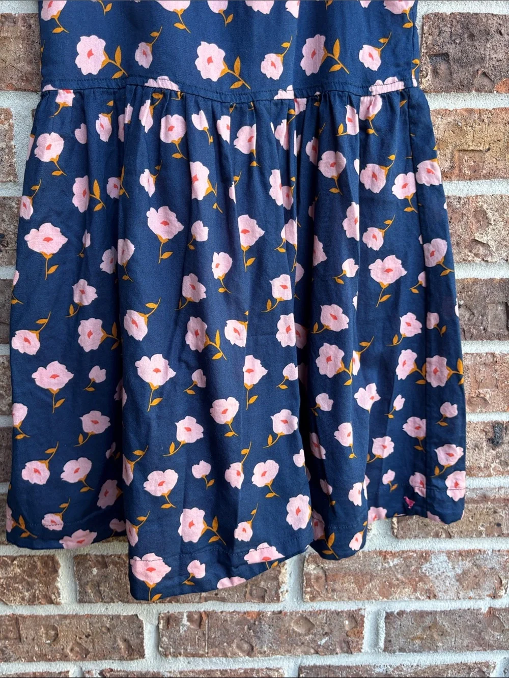 Pink chicken Girls Navy Floral Dress with Pink Flowers